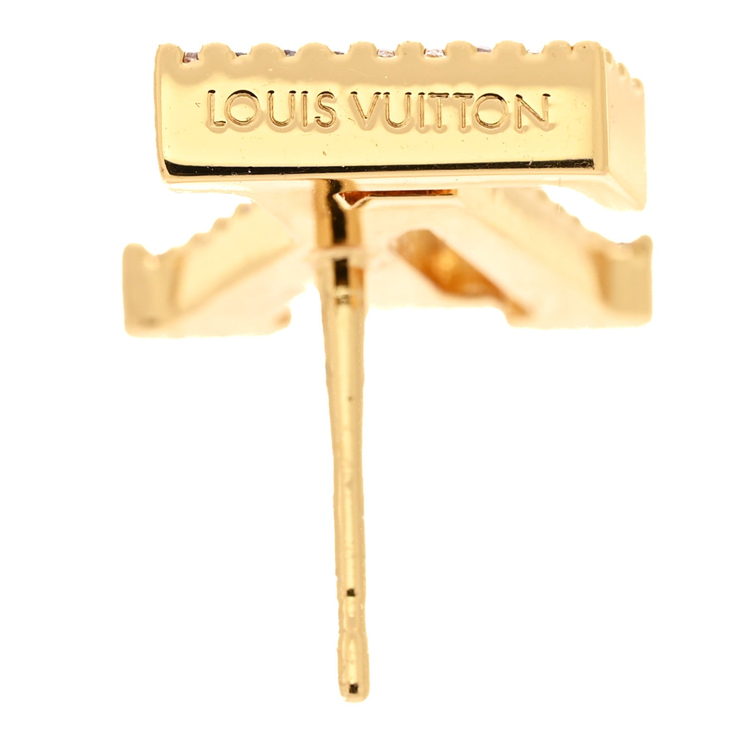 Louis Vuitton Metal Crystal LV Iconic Earrings Gold 4 of 5