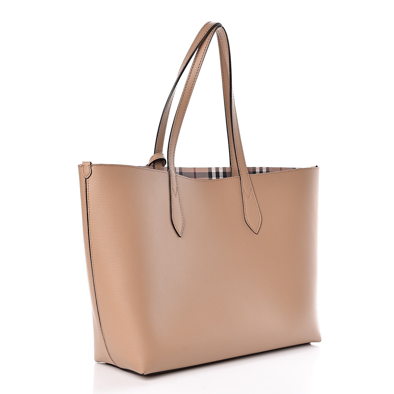 Burberry Grainy Calfskin Haymarket Check Medium Reversible Tote Camel 5 of 16