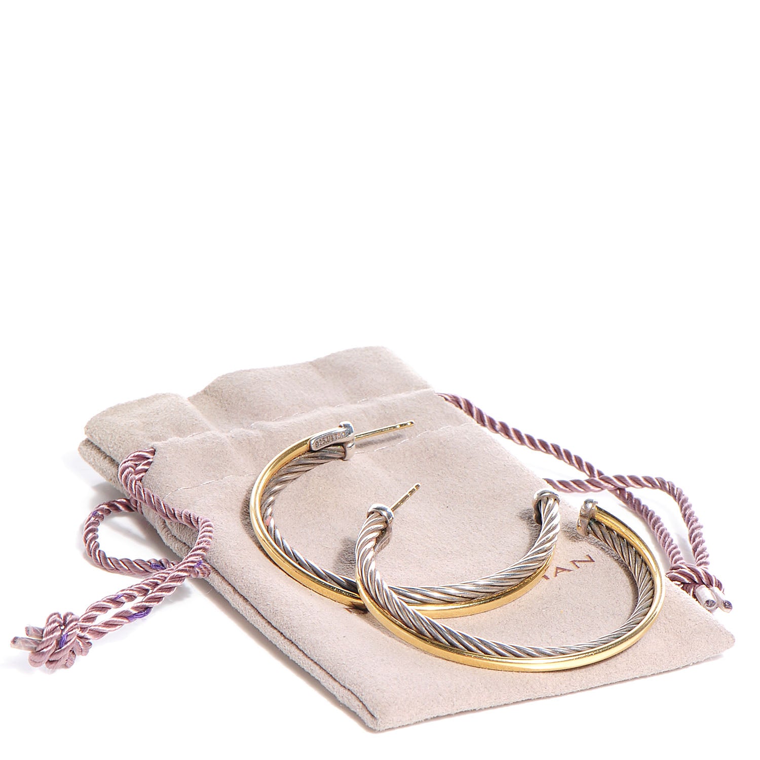 David Yurman Sterling Silver 18K Yellow Gold 44mm Extra Large Crossover Cable Hoop Earrings 6 of 6