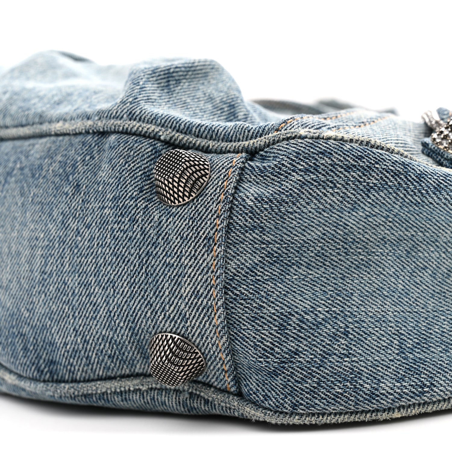 Balenciaga Washed Frayed Denim Crystal Small Le Cagole Shoulder Bag XS Blue 21 of 25