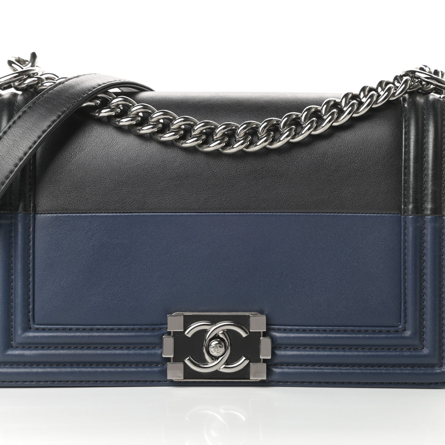 Chanel Lambskin Medium Bi-Color Boy Flap Black Dark Navy 8 of 15