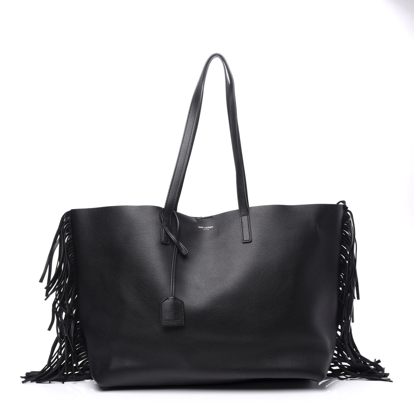 Calfskin Large Fringe Shopping Tote Black