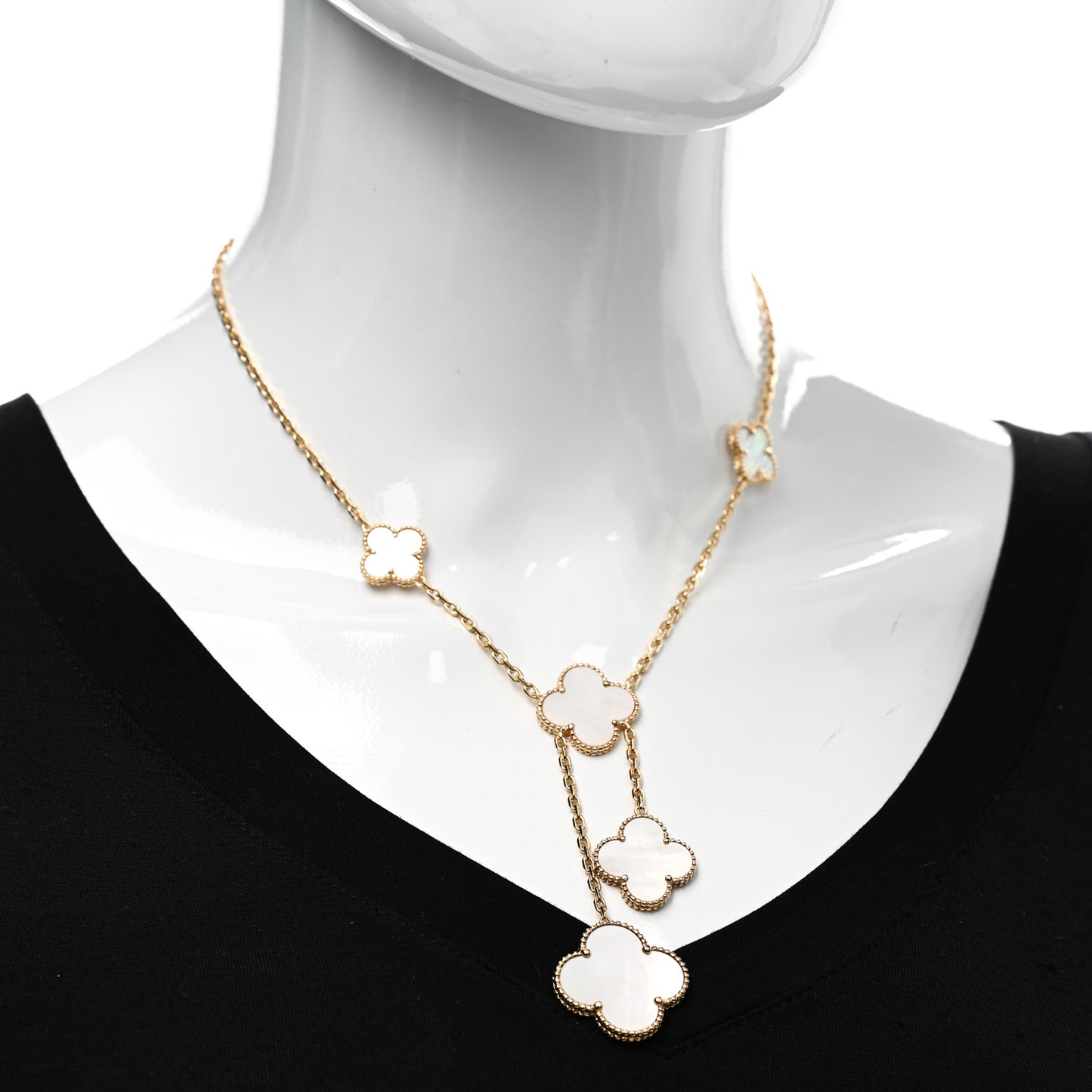 18K Yellow Gold Mother of Pearl 6 Motifs Magic Alhambra Necklace