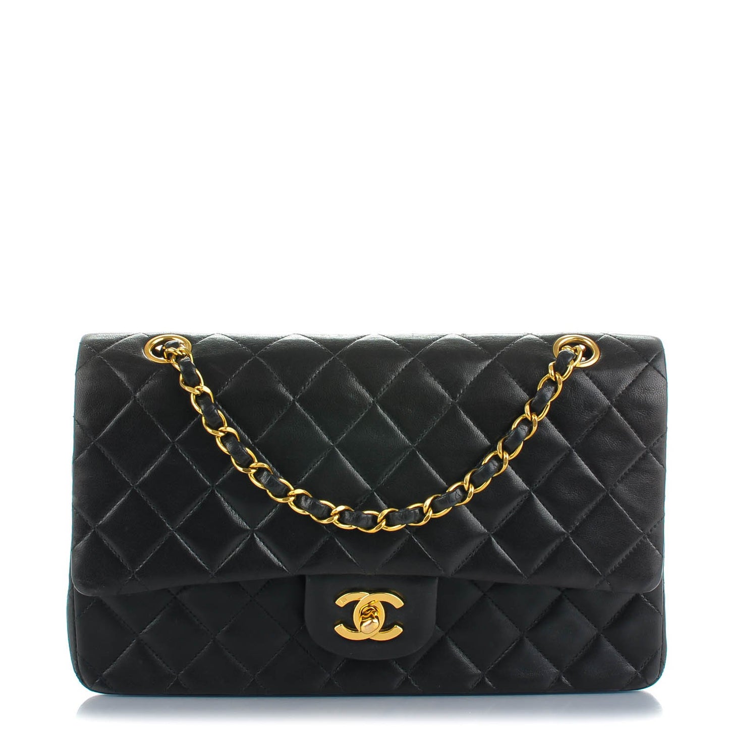 Lambskin Quilted Medium Double Flap Black