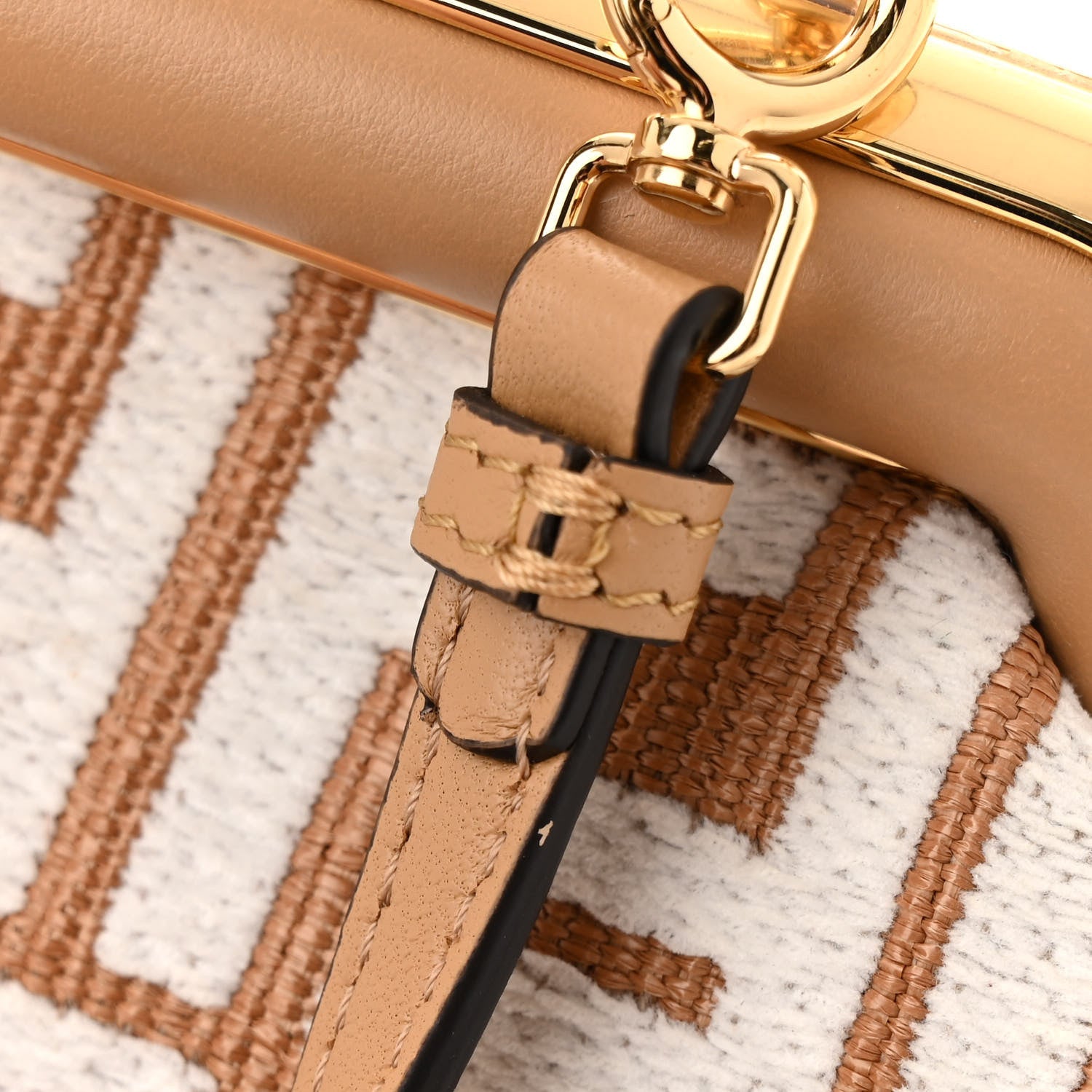 Fendi Raffia Chenille Shiny Nappa FF 1974 Small Fendi First Natural White Miele Scuro 11 of 12
