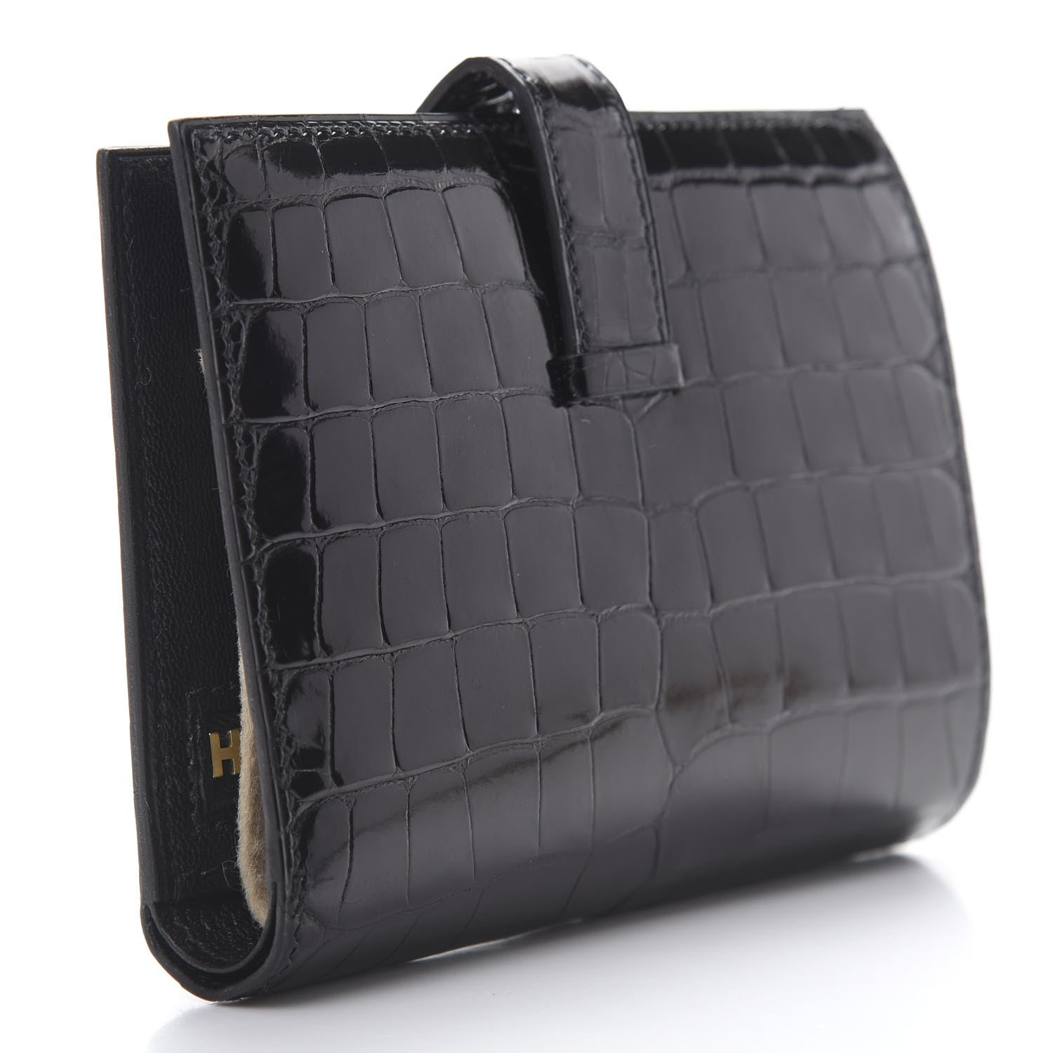 Hermes Shiny Alligator Bearn Compact Wallet Black 3 of 8