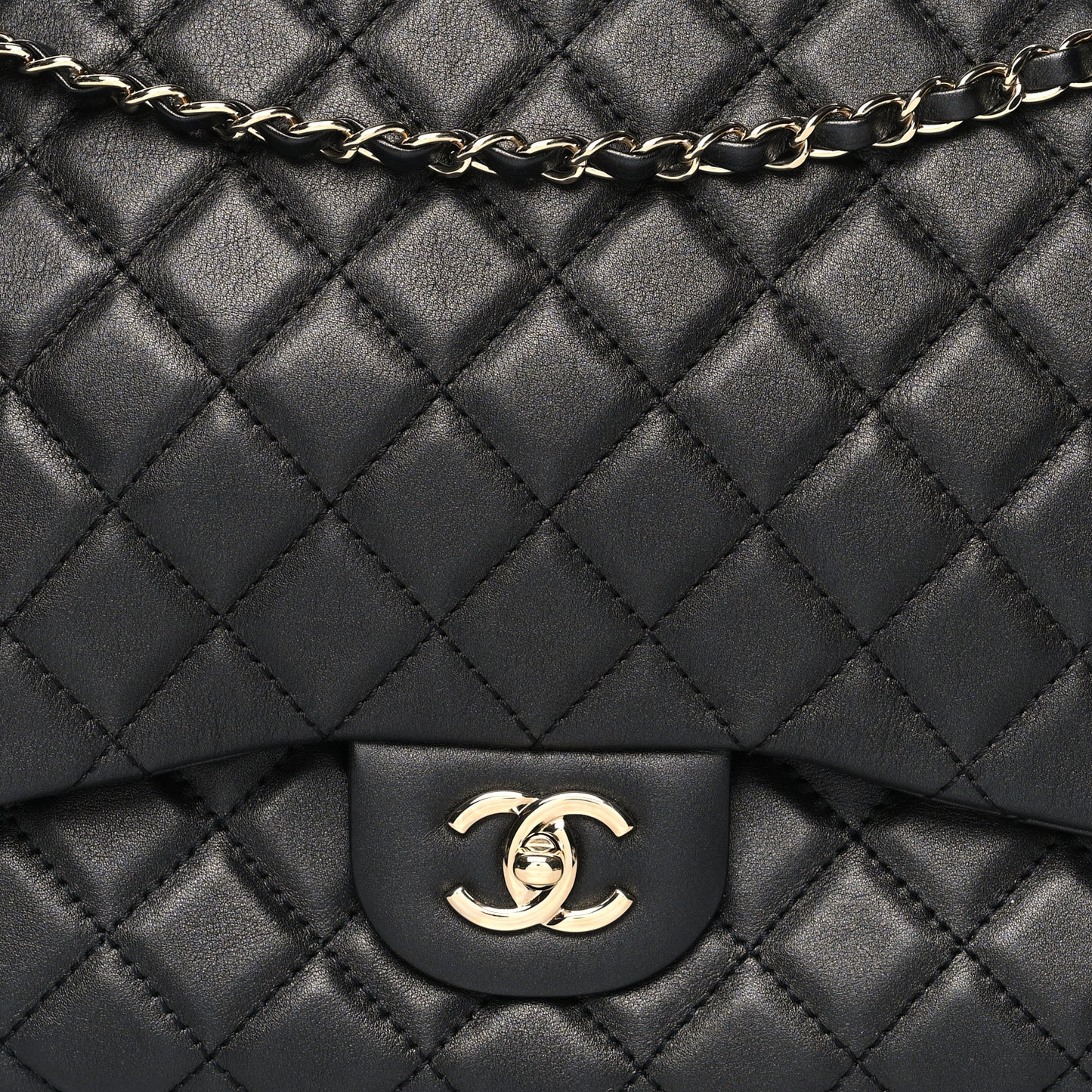 Metallized Calfskin Quilted Small XXL Travel Flap Bag Black