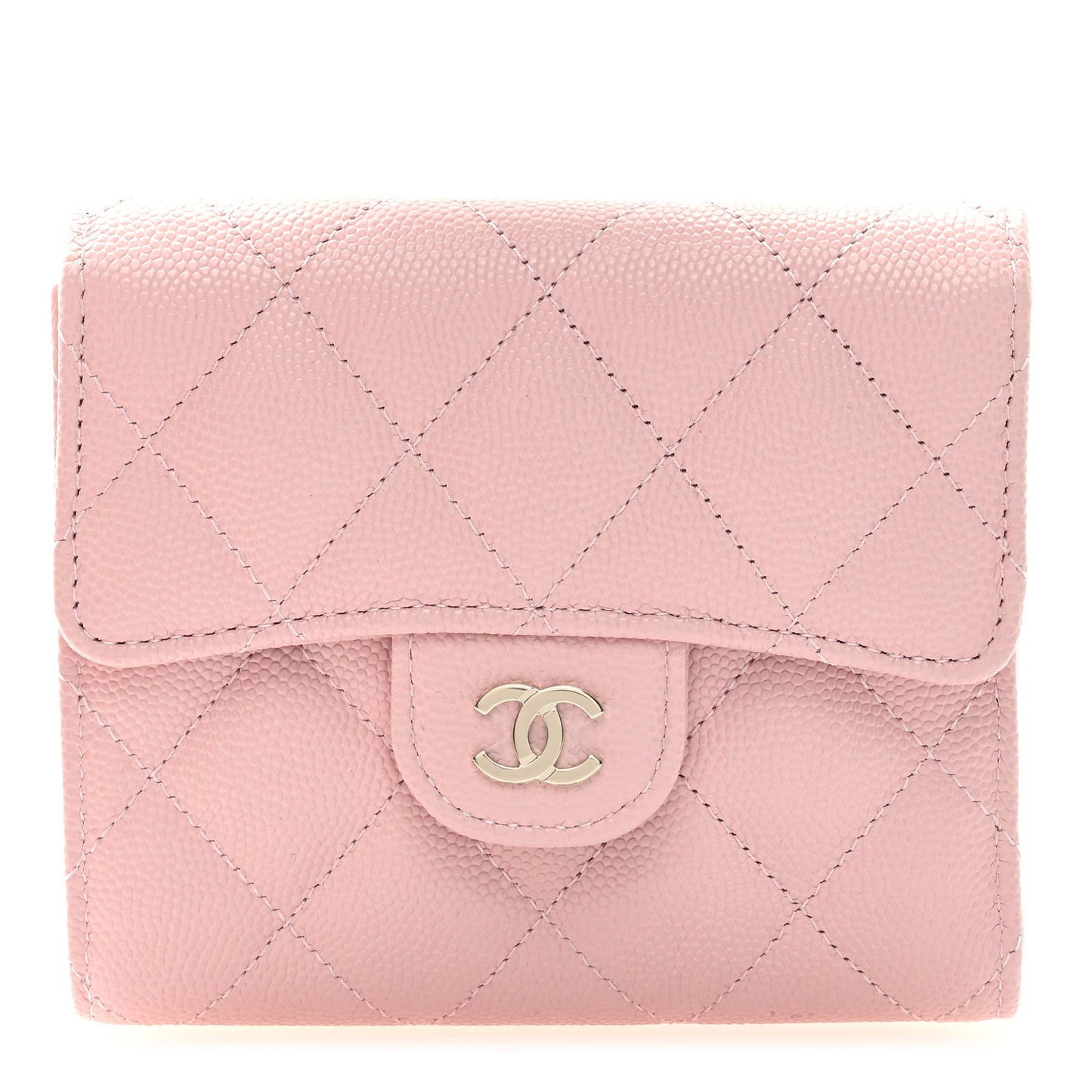 Caviar Quilted Compact Flap Wallet Light Pink