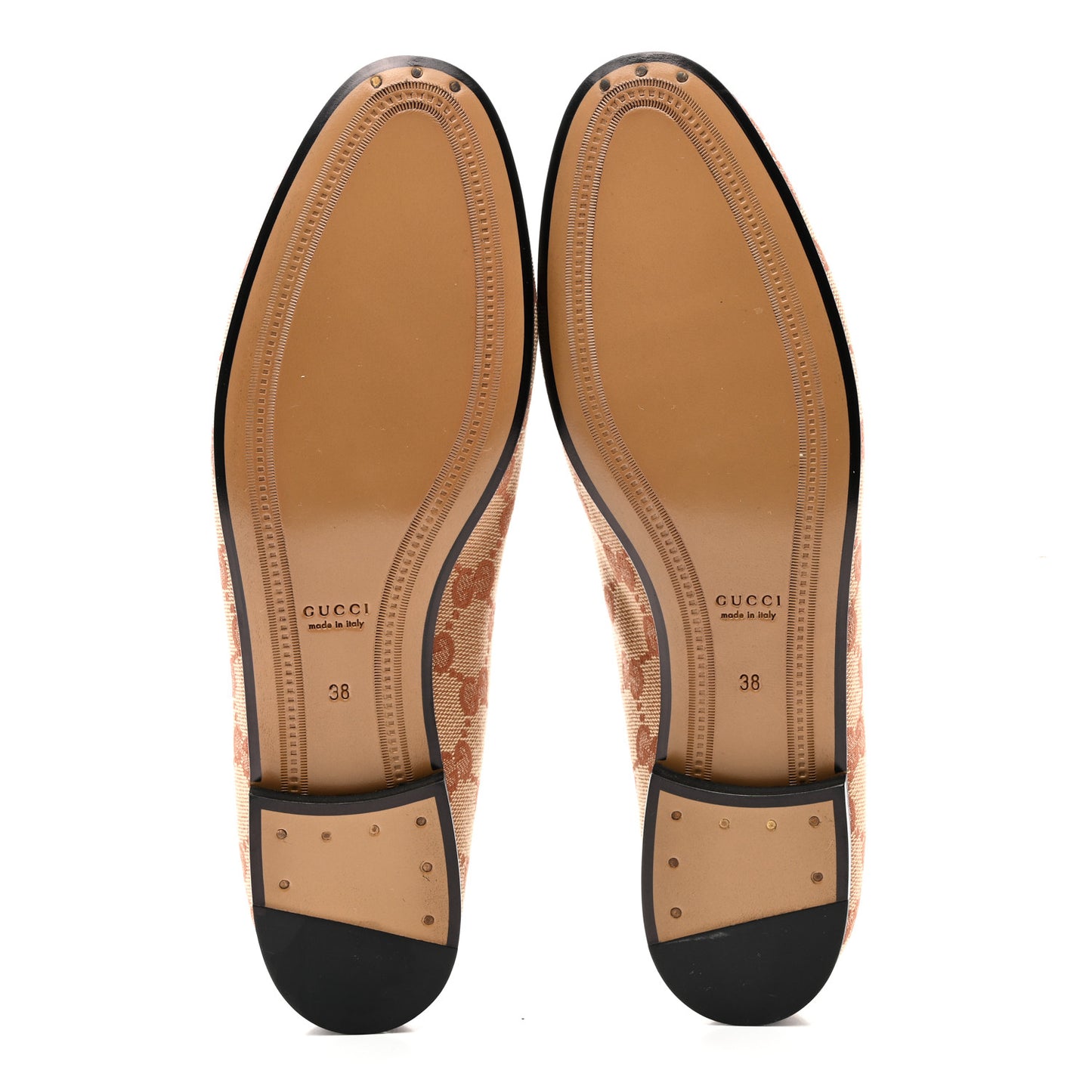 Canvas GG Monogram Horsebit Womens Jordaan Loafers 38 Beige Ruggine Rust