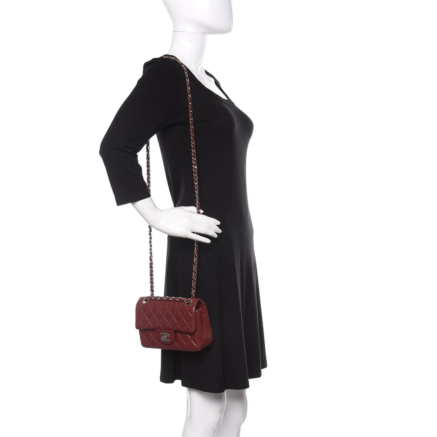 Caviar Quilted Mini Rectangular Flap Dark Red