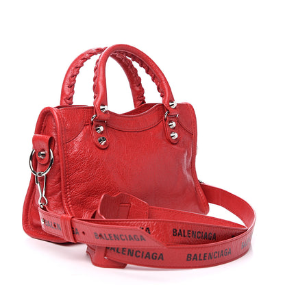 Balenciaga Agneau Classic Silver Hardware Mini City Logo Strap Rouge Cardinal Black 2 of 9