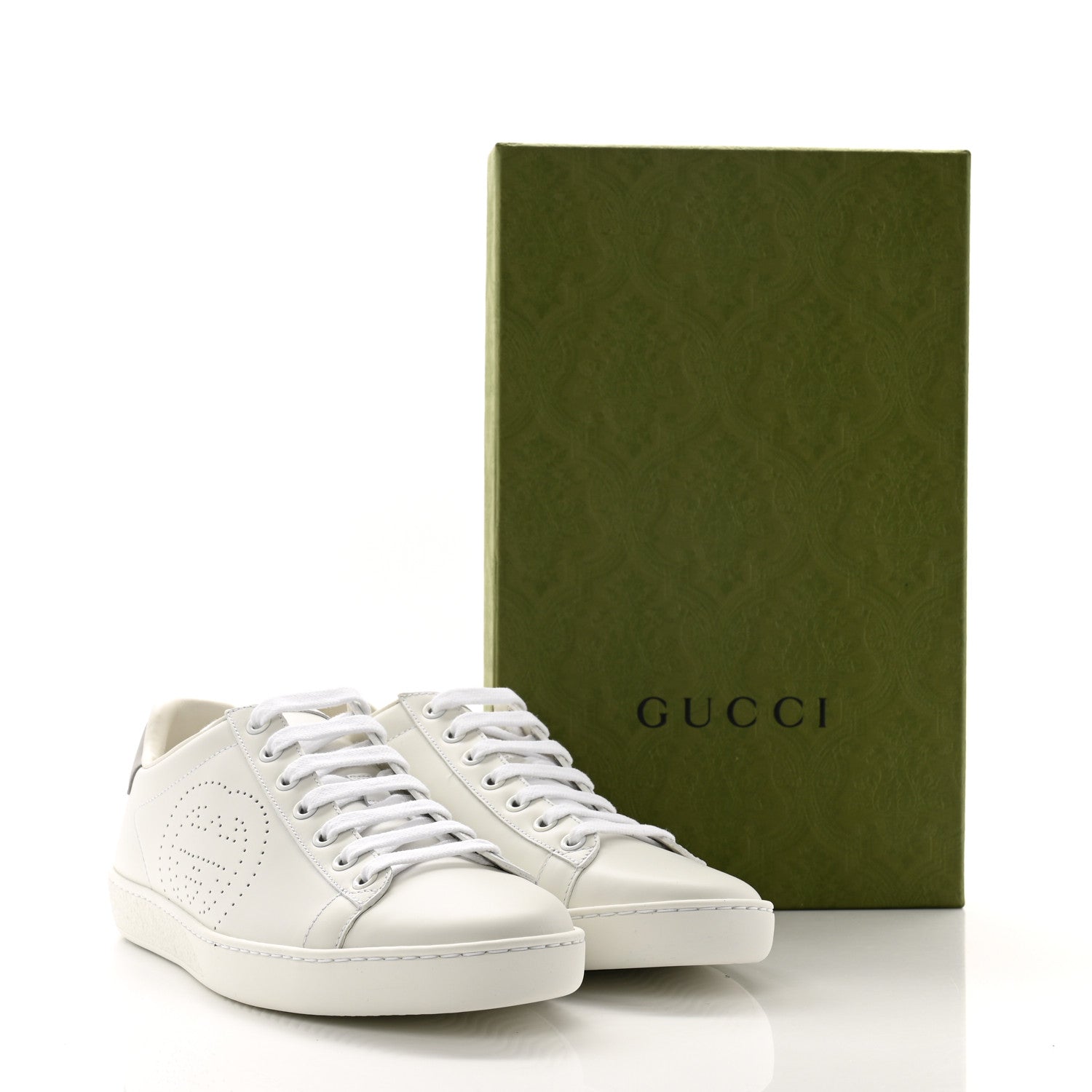 Gucci Calfskin Interlocking G Perforated Womens Ace Sneakers 38.5 White Grey Sky 9 of 9