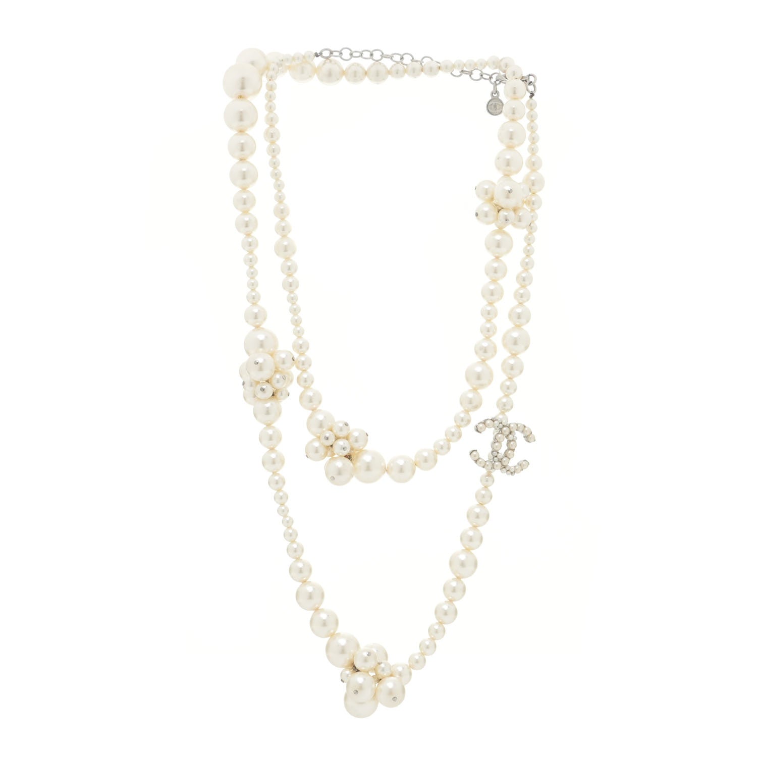 Chanel Pearl Cluster CC Long Necklace Silver 3 of 7