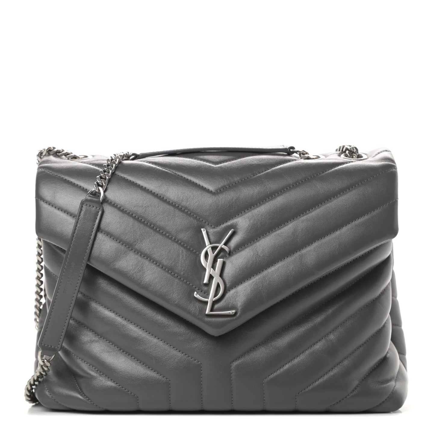 Calfskin Y Quilted Monogram Medium Loulou Chain Satchel Asphalt