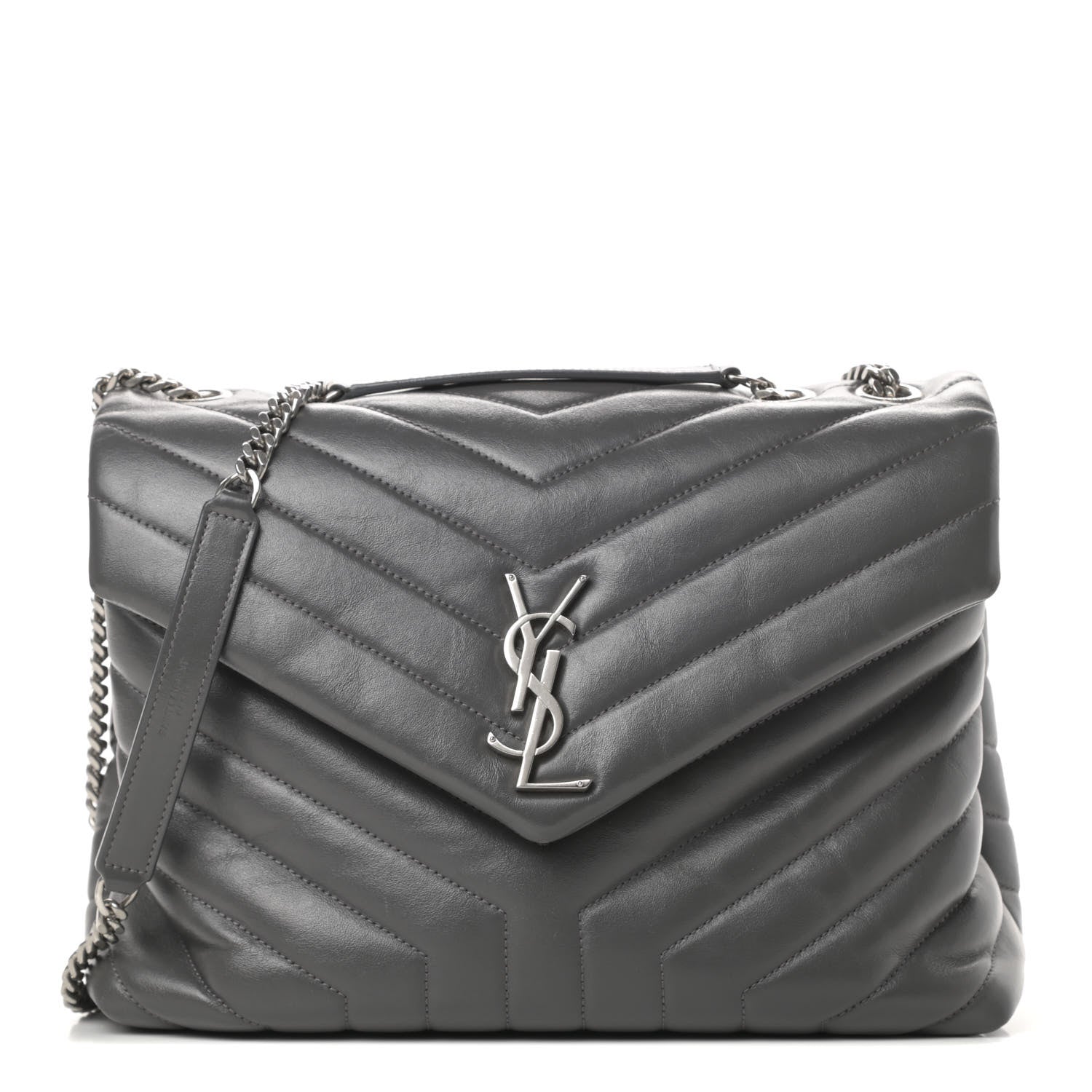 Saint Laurent Calfskin Y Quilted Monogram Medium Loulou Chain Satchel Asphalt 1 of 10