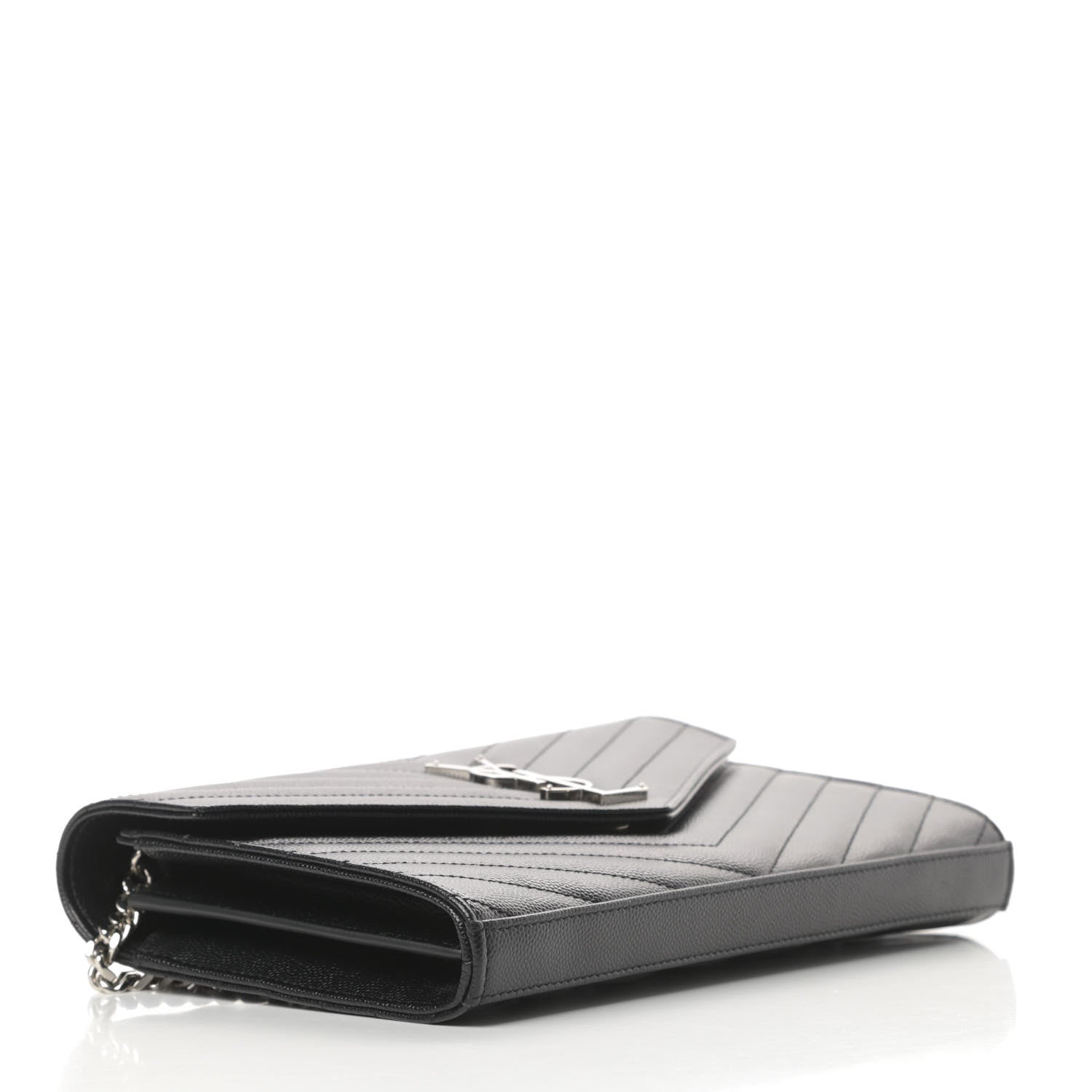 Saint Laurent Grain De Poudre Matelasse Chevron Monogram Chain Wallet Black 4 of 12