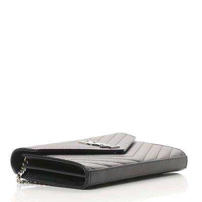 Saint Laurent Grain De Poudre Matelasse Chevron Monogram Chain Wallet Black 4 of 12