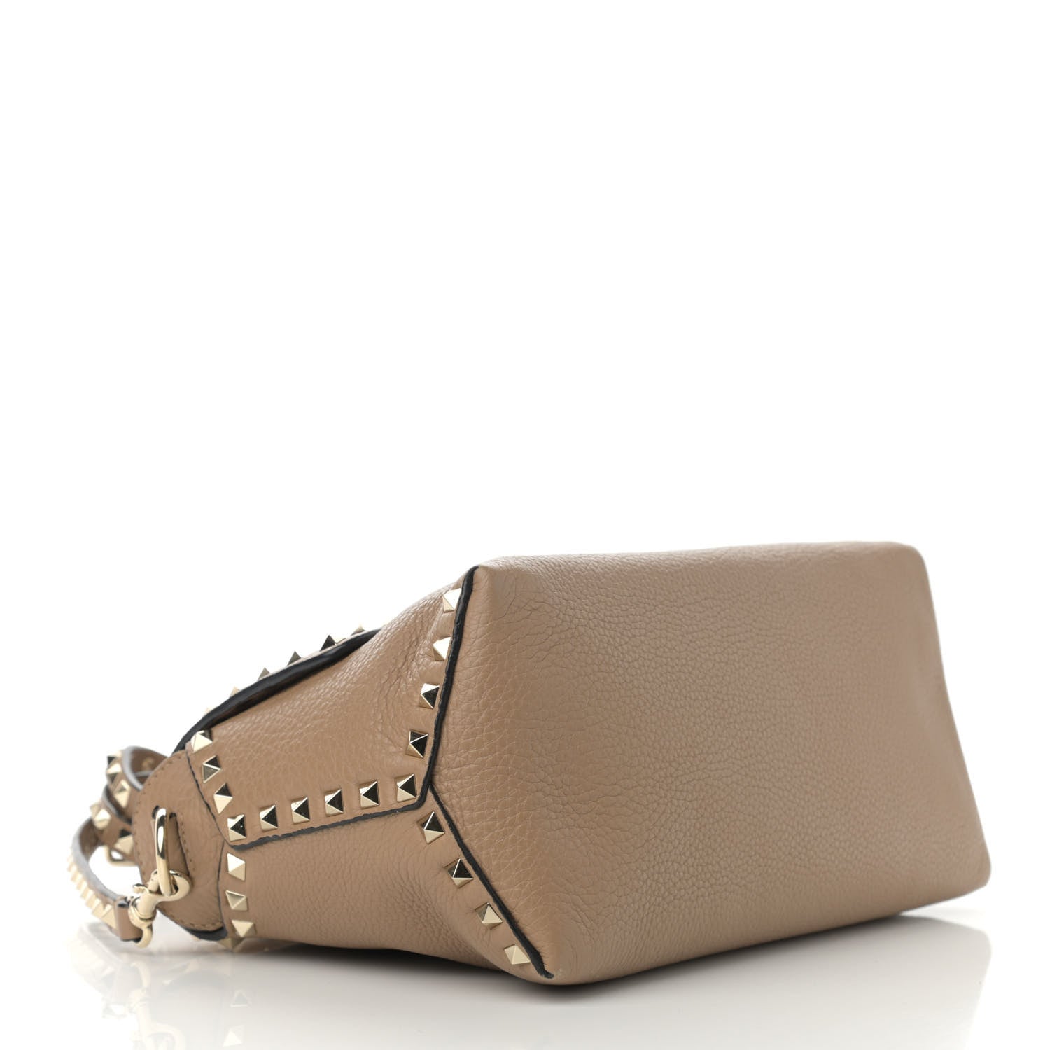 Valentino Garavani Pebbled Calfskin Rockstud Single Handle Flap Bag Beige 4 of 13