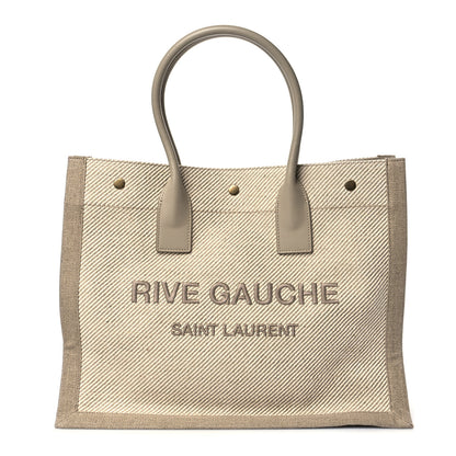 Saint Laurent Linen Calfskin Small Rive Gauche Tote Beige Sea Salt 1 of 8