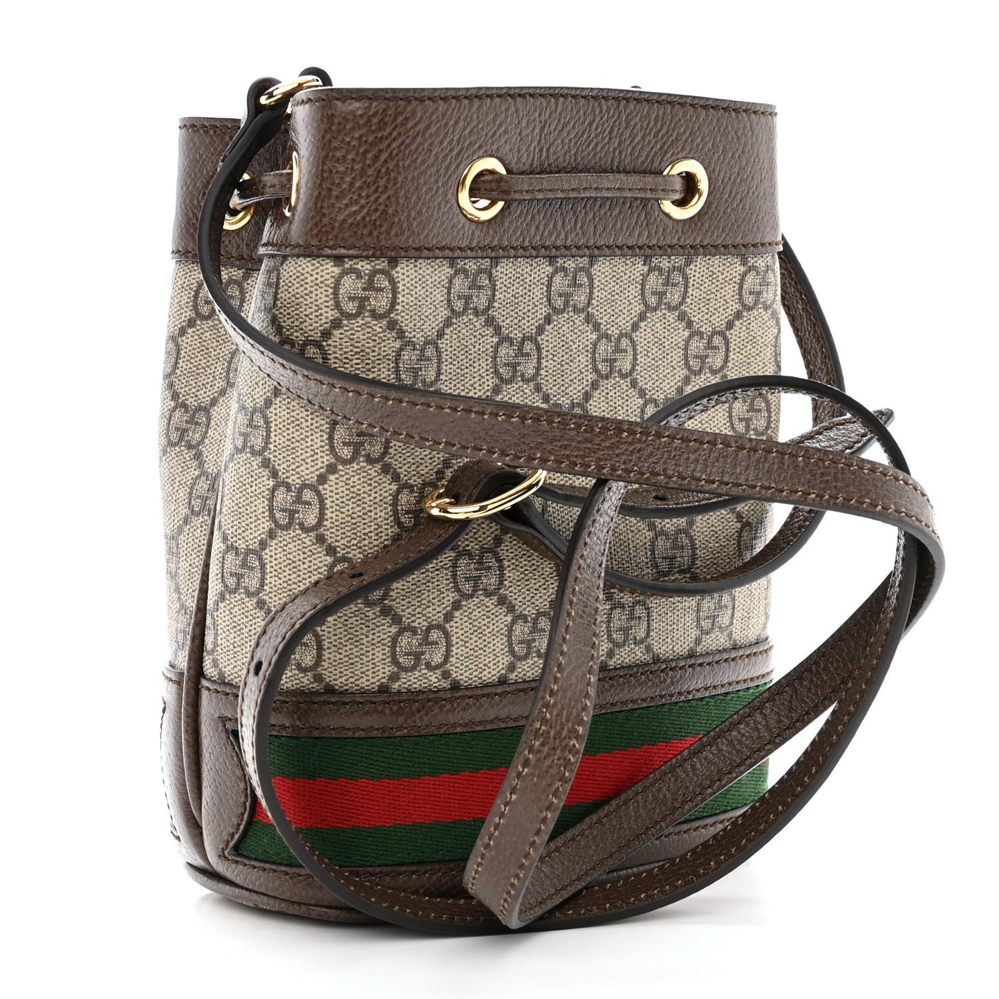 GG Supreme Monogram Web Mini Ophidia Bucket Bag Brown