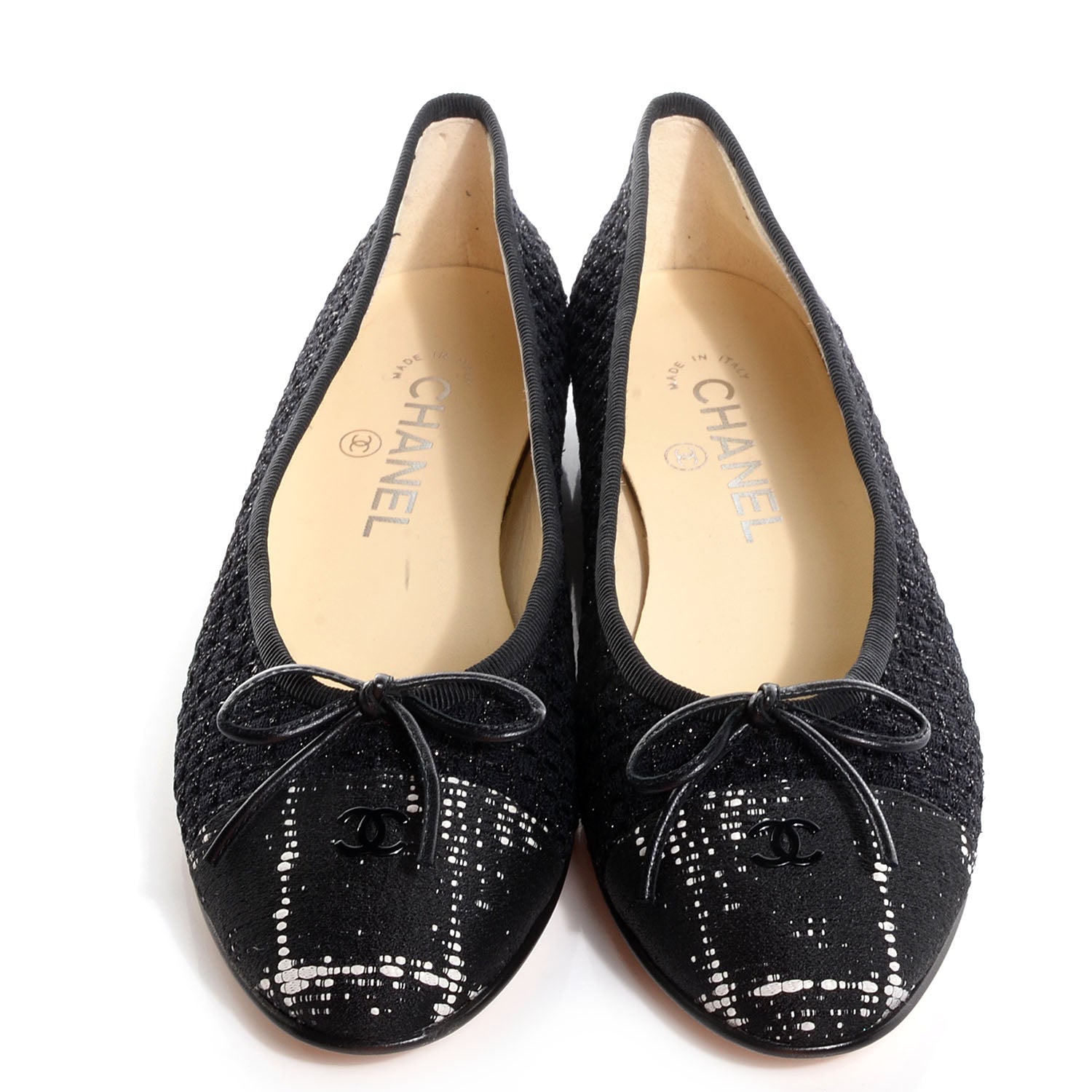 Chanel Tweed Cap Toe Ballet Flats 37 Black 2 of 8