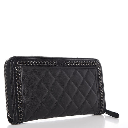 Chanel Calfskin Quilted Boy Chain Large Gusset Zip Around Wallet Black 3 of 9
