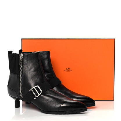 Hermes Tuscan Calfskin Technical Canvas Shocky Ankle Boots 36 Black 12 of 12