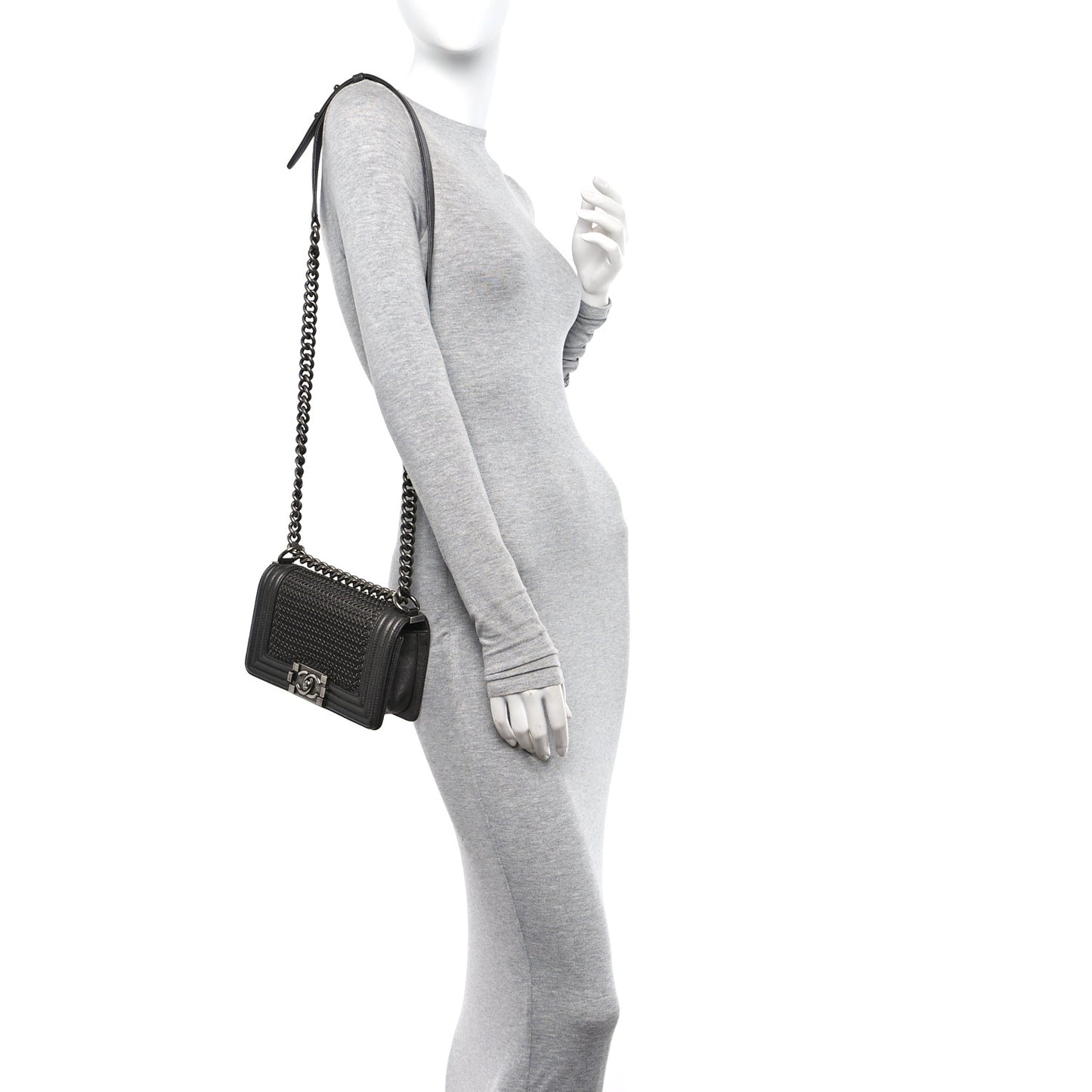 Lambskin Quilted Small Chain Mail Boy Flap Grey