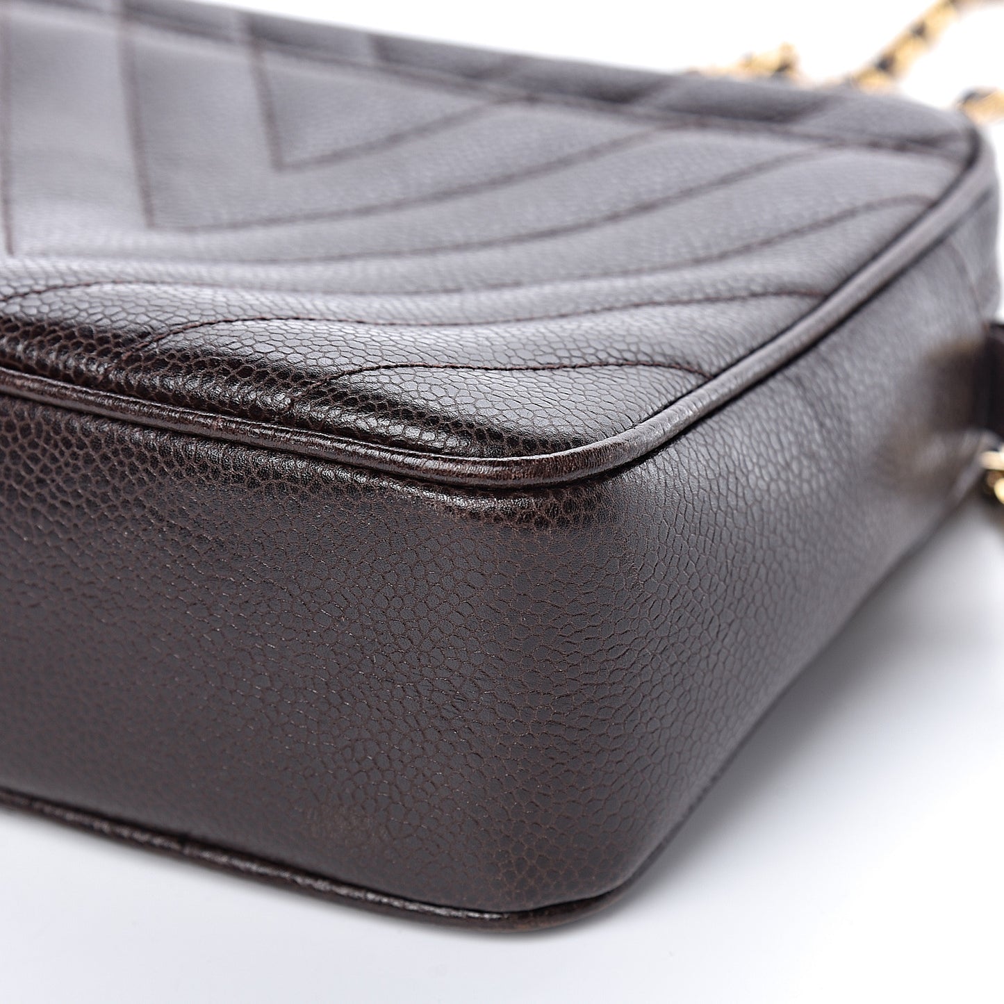 Caviar Chevron Quilted Camera Case Brown