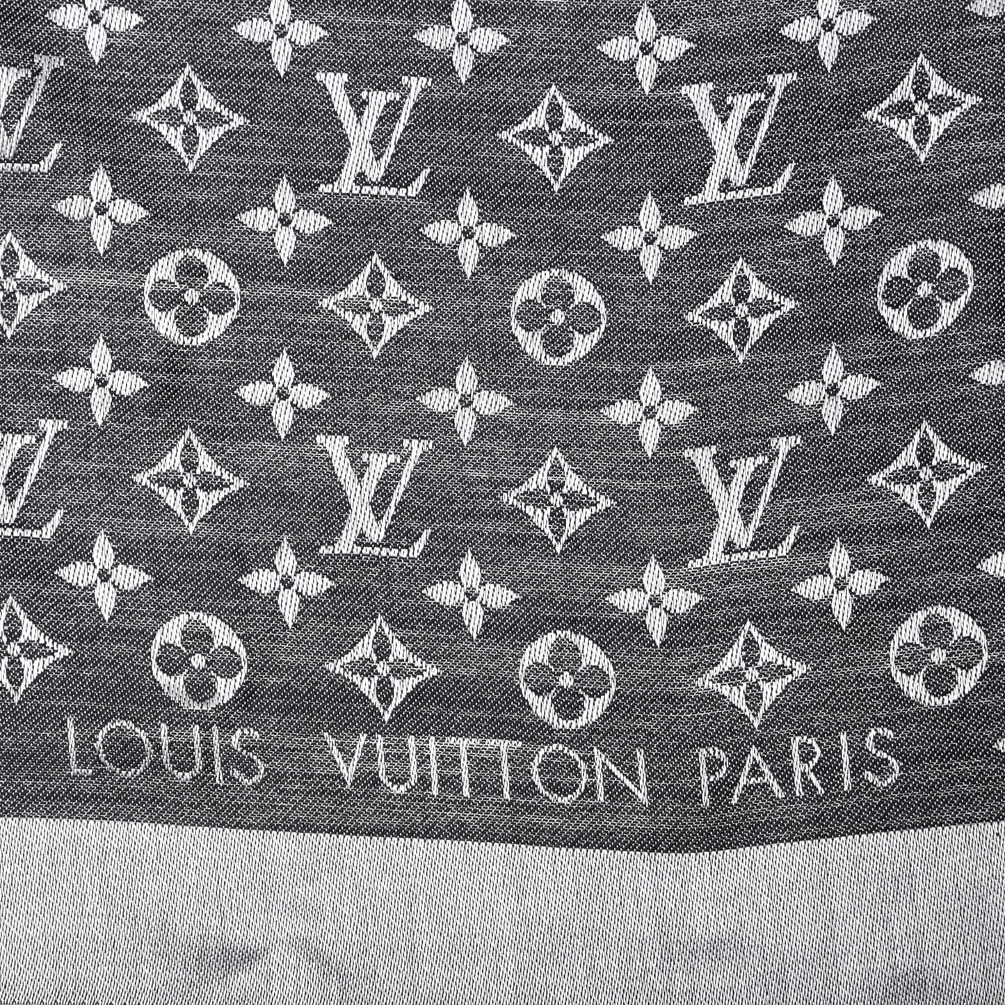 Wool Silk Monogram Denim Shawl Black