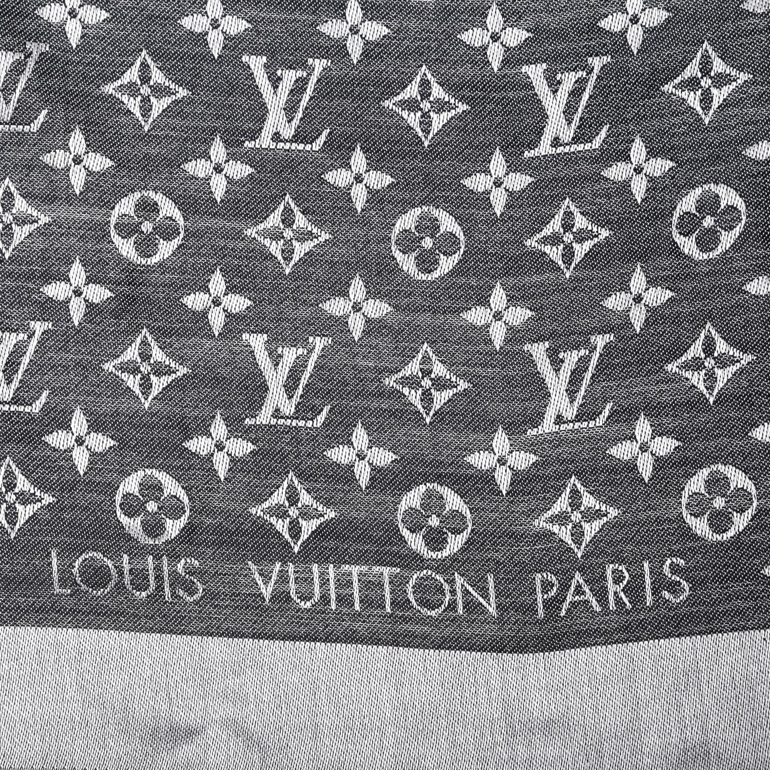 Louis Vuitton Wool Silk Monogram Denim Shawl Black 5 of 5