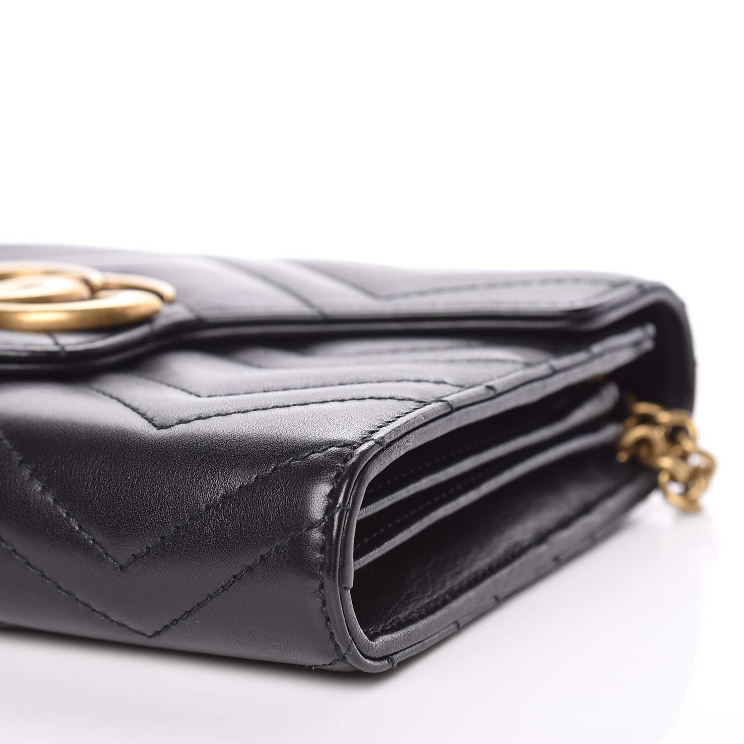 Gucci Calfskin Matelasse GG Marmont Chain Wallet Black 9 of 13
