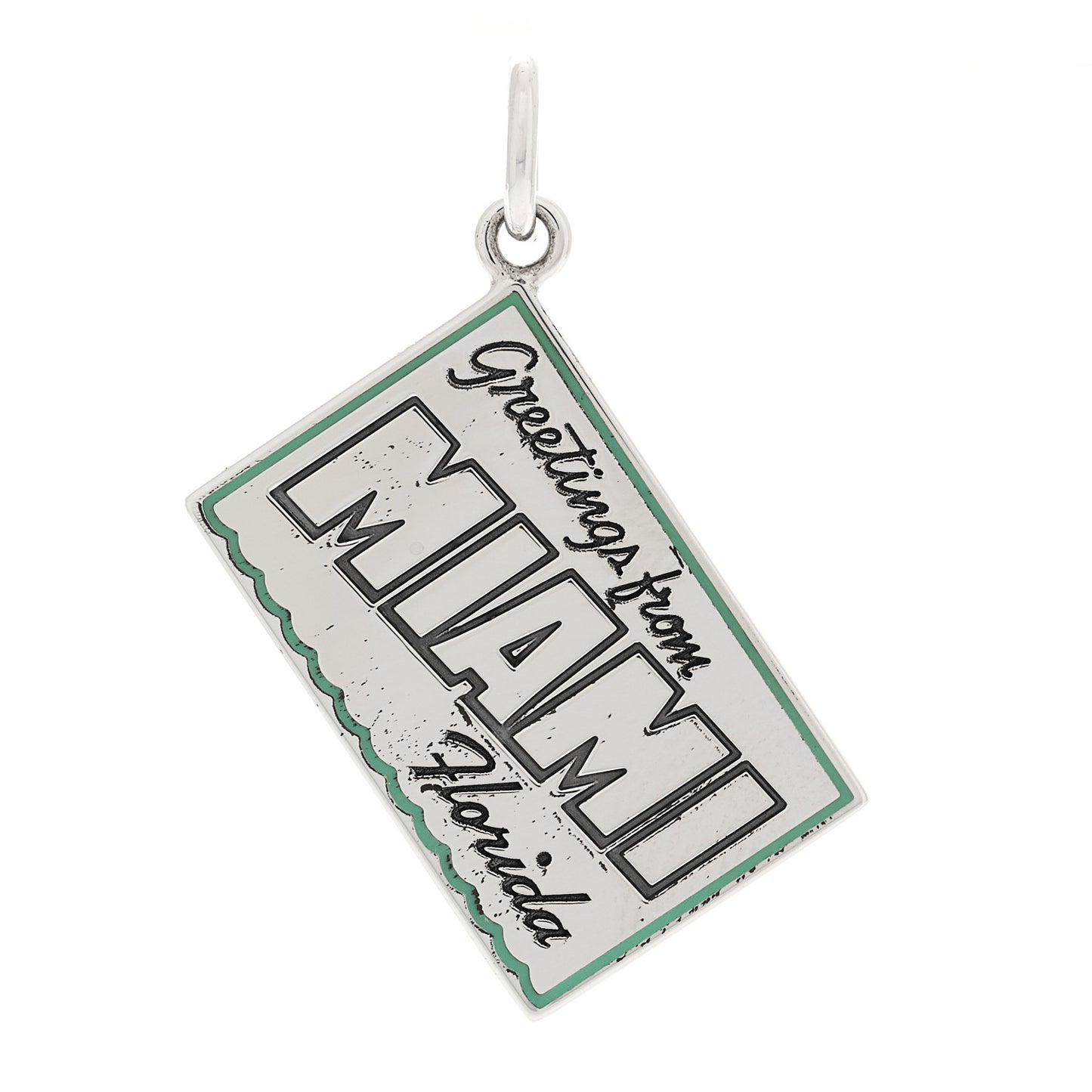 Sterling Silver Enamel Miami Postcard Charm Blue