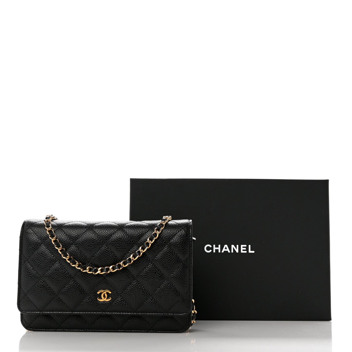 Caviar Quilted Wallet on Chain WOC Black