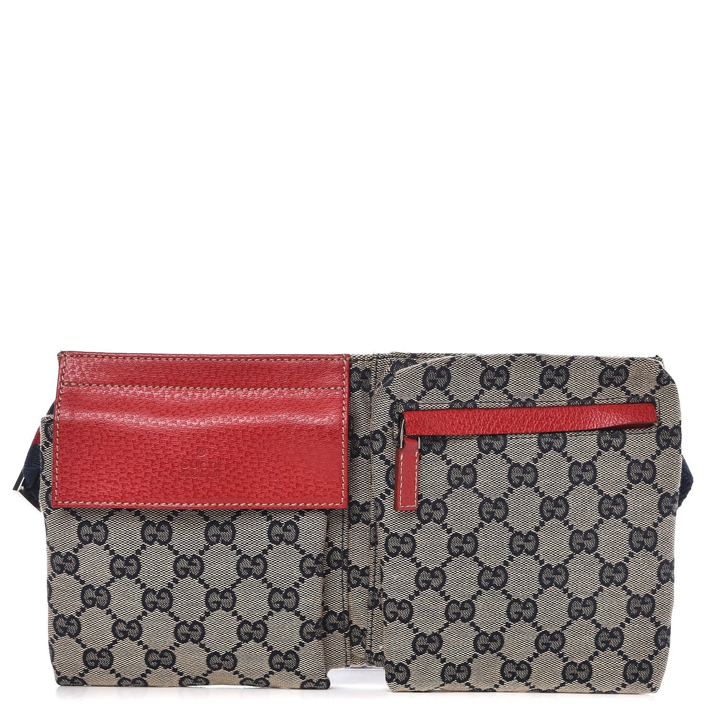GG Monogram Web Double Pocket Belt Bag Navy Red