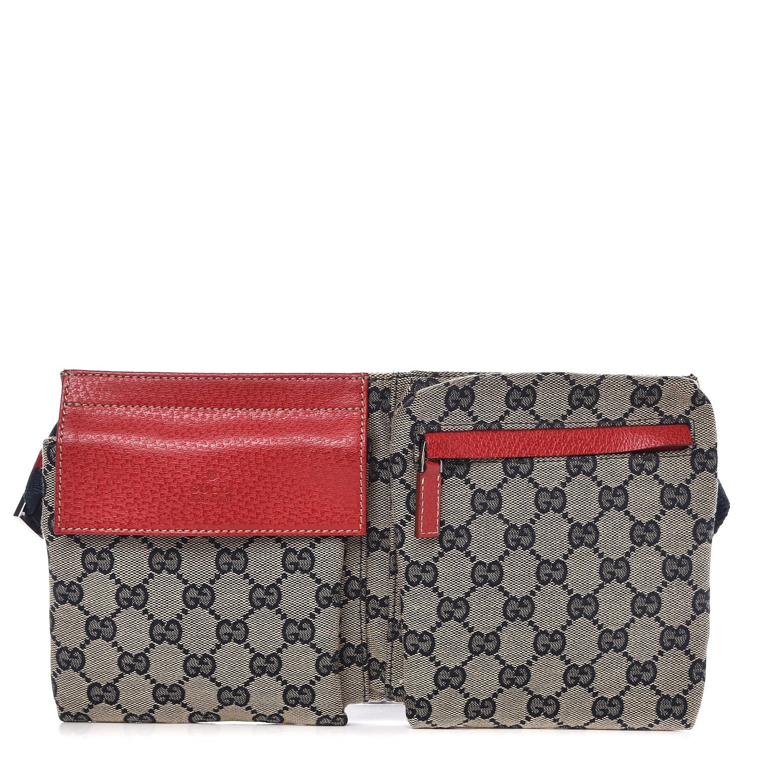 Gucci GG Monogram Web Double Pocket Belt Bag Navy Red 1 of 8