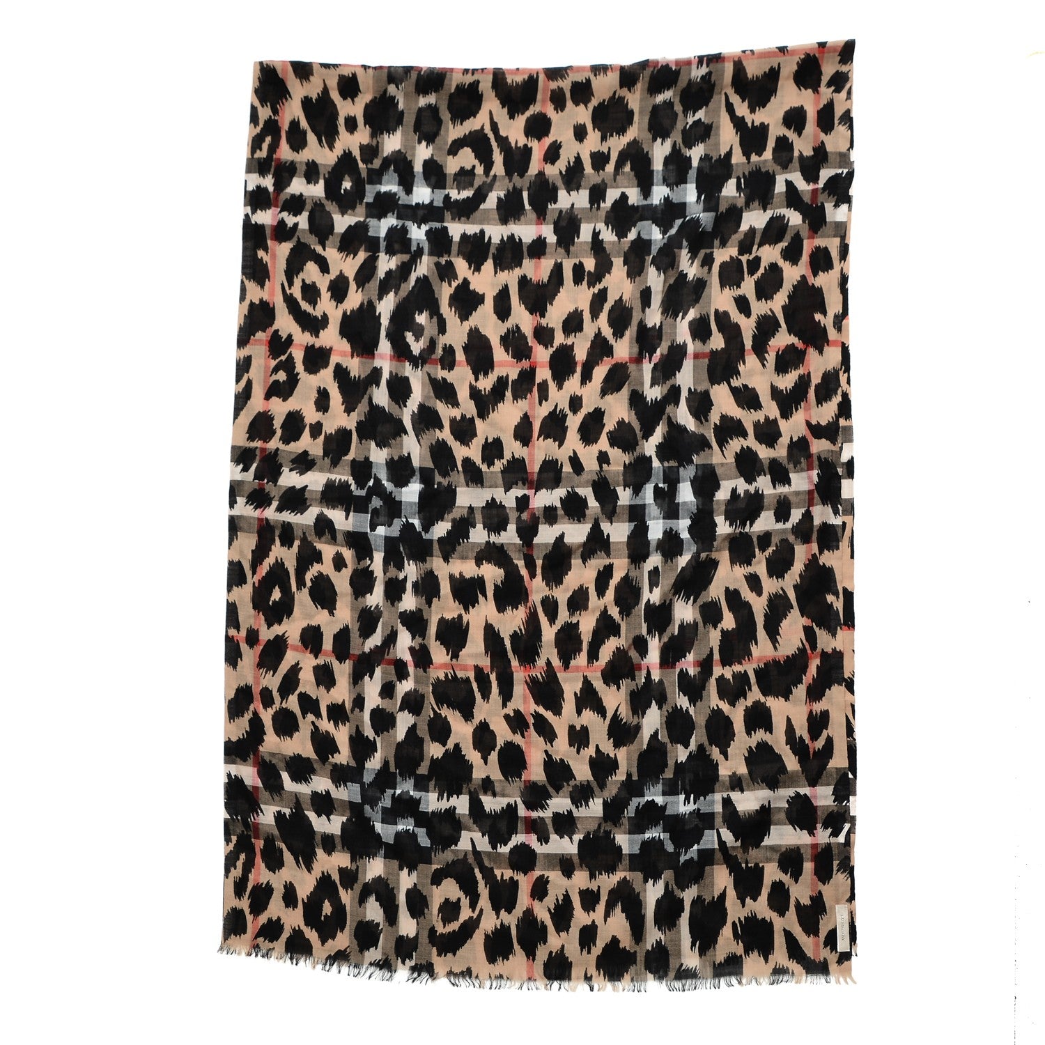 Burberry Wool Silk Animal Check Lightweight Scarf Camel 3 of 4