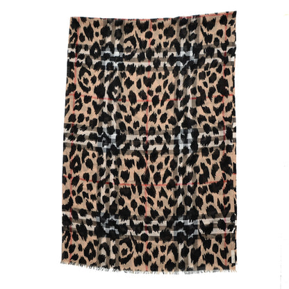 Burberry Wool Silk Animal Check Lightweight Scarf Camel 3 of 4