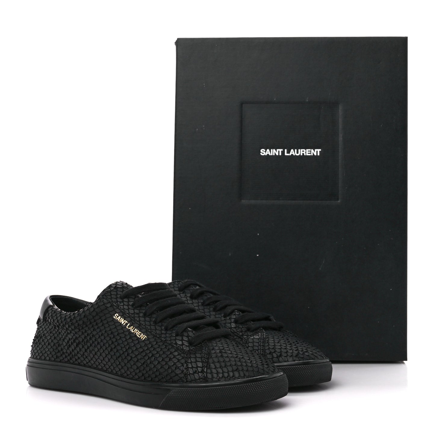 Calfskin Python Effect Andy Low Top Sneakers 37.5 Black