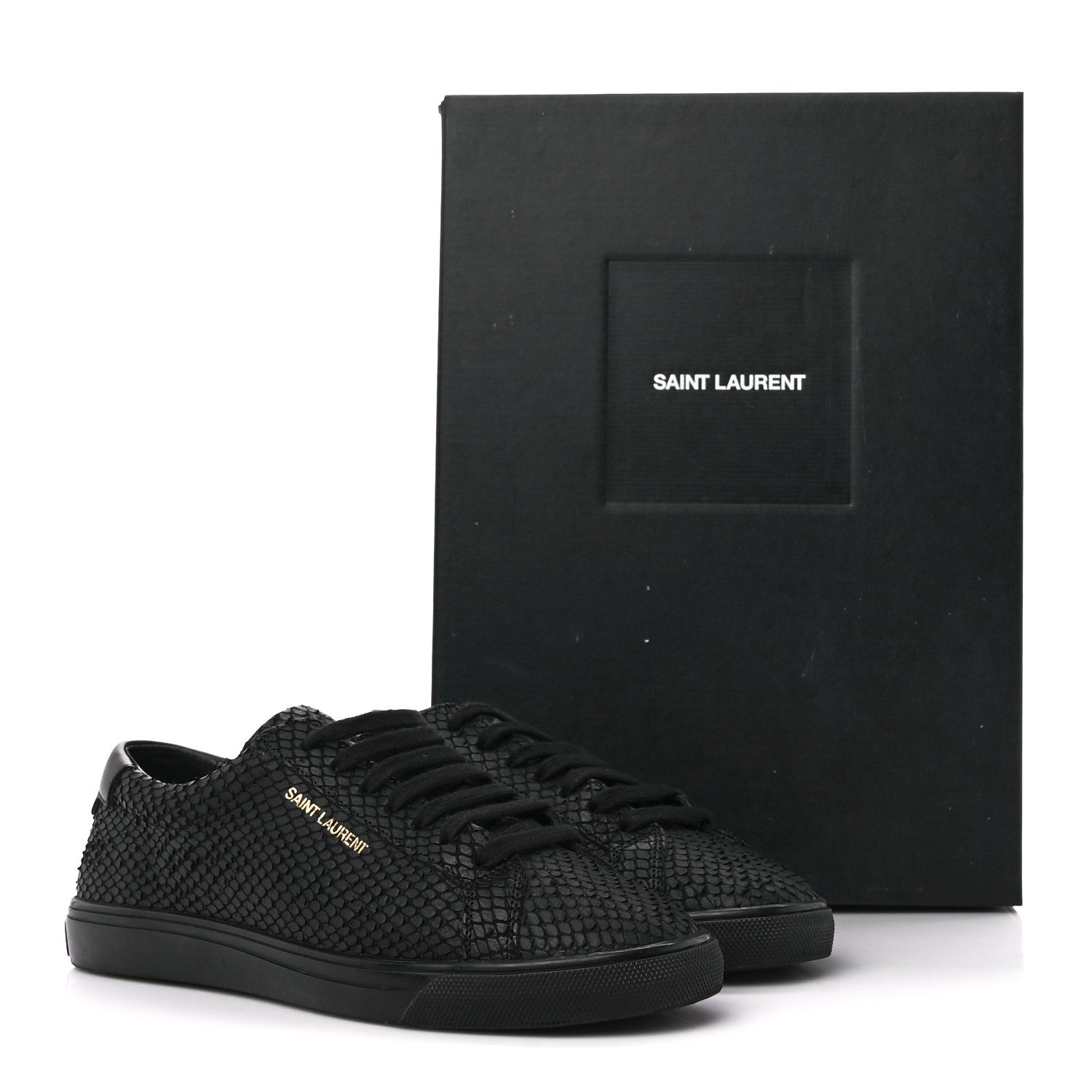 Saint Laurent Calfskin Python Effect Andy Low Top Sneakers 37.5 Black 9 of 9