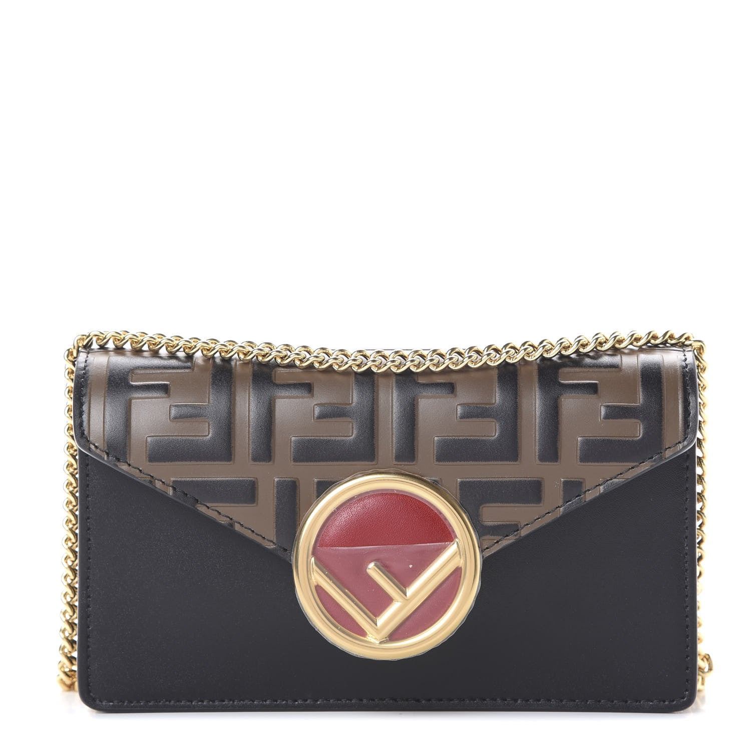 Fendi Vitello Liberty F is Fendi Bi-Color FF 1974 Embossed Envelope Belt Bag Maya Black 1 of 9
