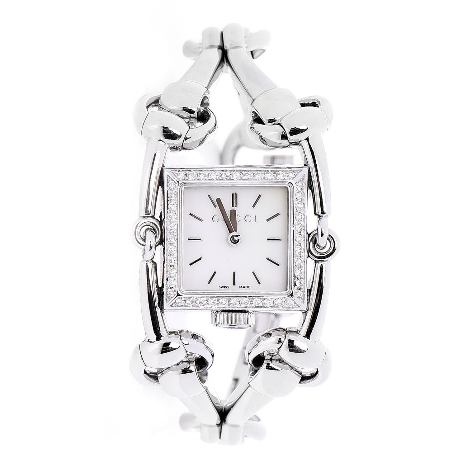 Gucci Stainless Steel Diamond Bezel Mother of Pearl 20mm Signoria Quartz Watch 1 of 9