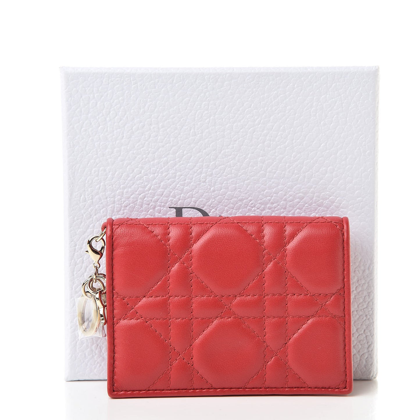 Lambskin Cannage Small Lady Dior Flap Card Holder Red