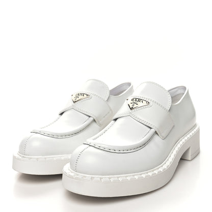 Prada Spazzolato Metal Triangle Logo 50mm Loafers 39.5 White 3 of 10