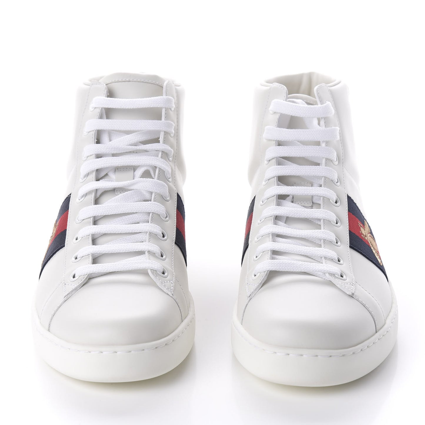 Calfskin Miro Soft Web Bee Embroidered Mens Ace High Top Sneakers 9.5 White