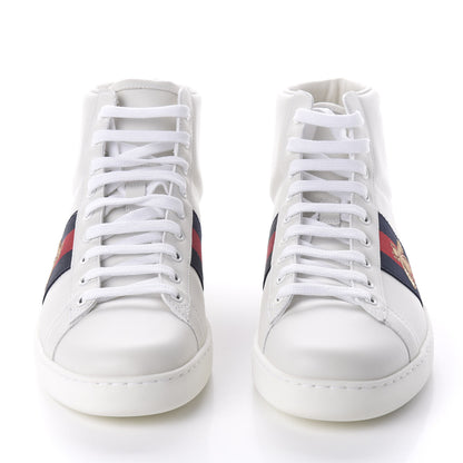 Gucci Calfskin Miro Soft Web Bee Embroidered Mens Ace High Top Sneakers 9.5 White 2 of 9