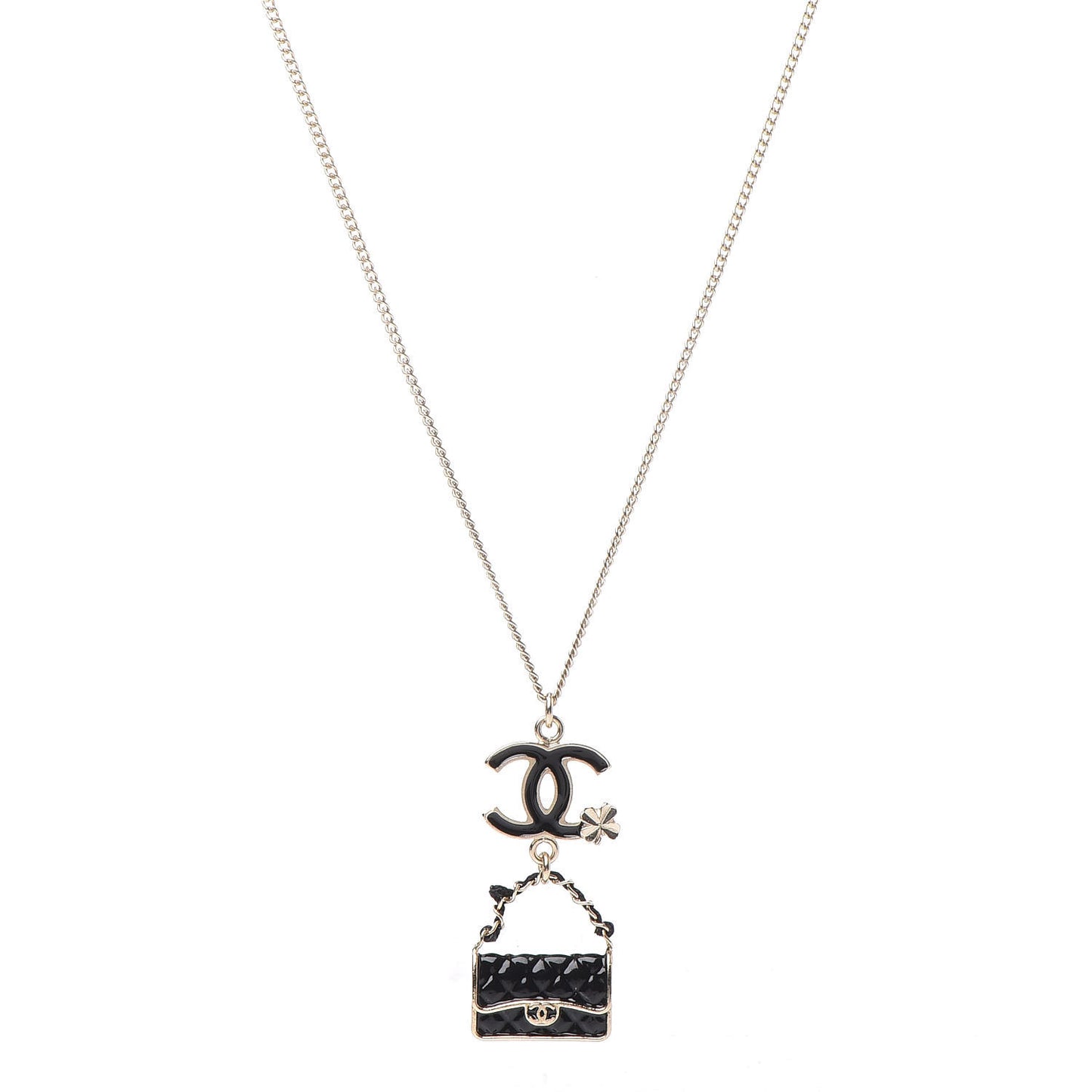 Enamel Charming Chic Classic Flap CC Charm Necklace Black