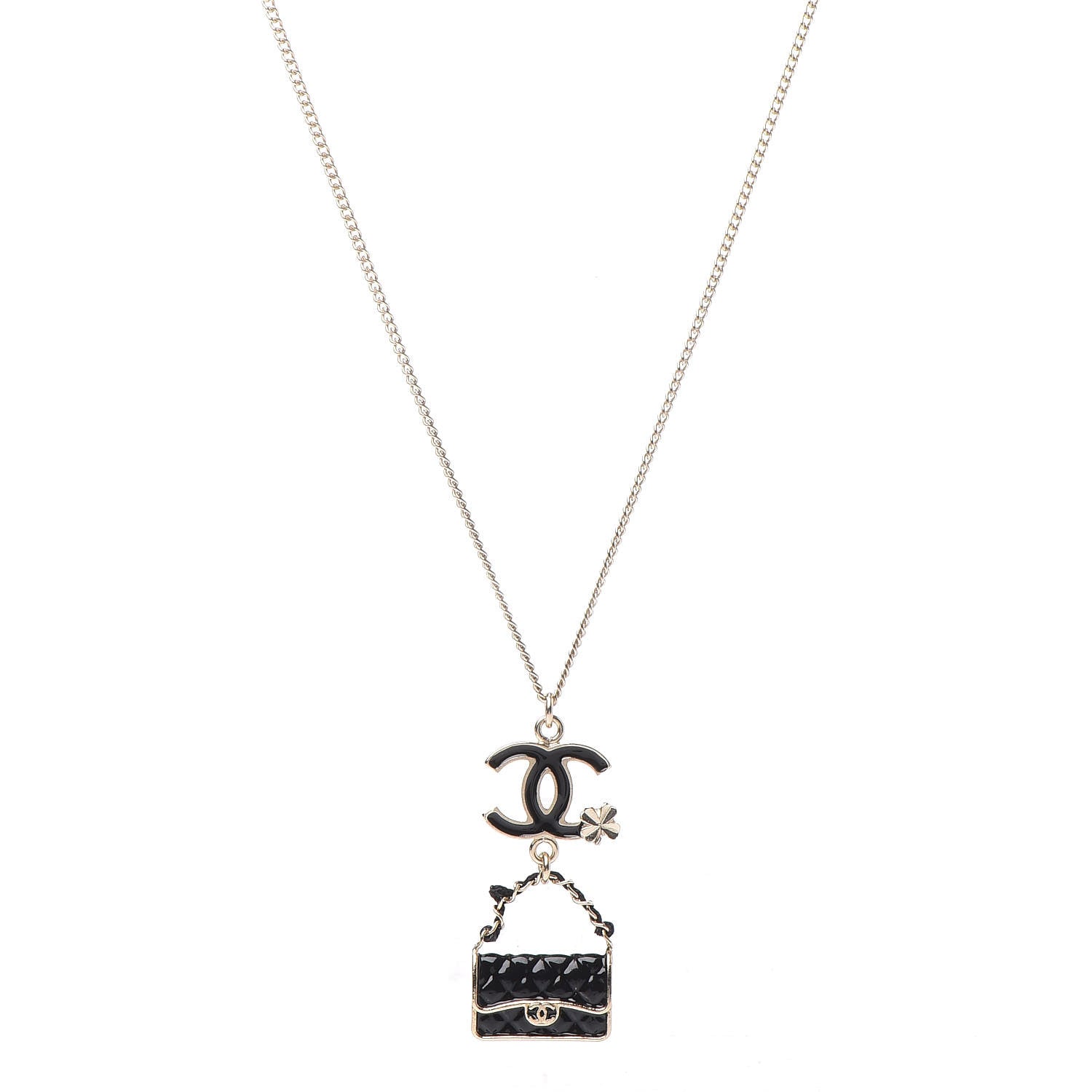 Chanel Enamel Charming Chic Classic Flap CC Charm Necklace Black 1 of 5