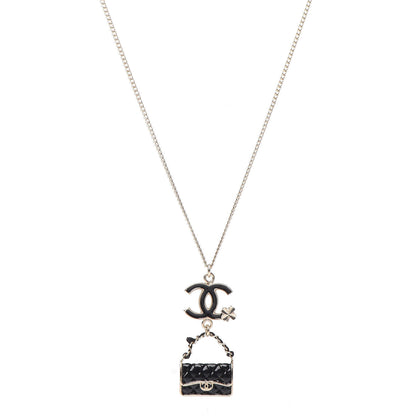 Chanel Enamel Charming Chic Classic Flap CC Charm Necklace Black 1 of 5
