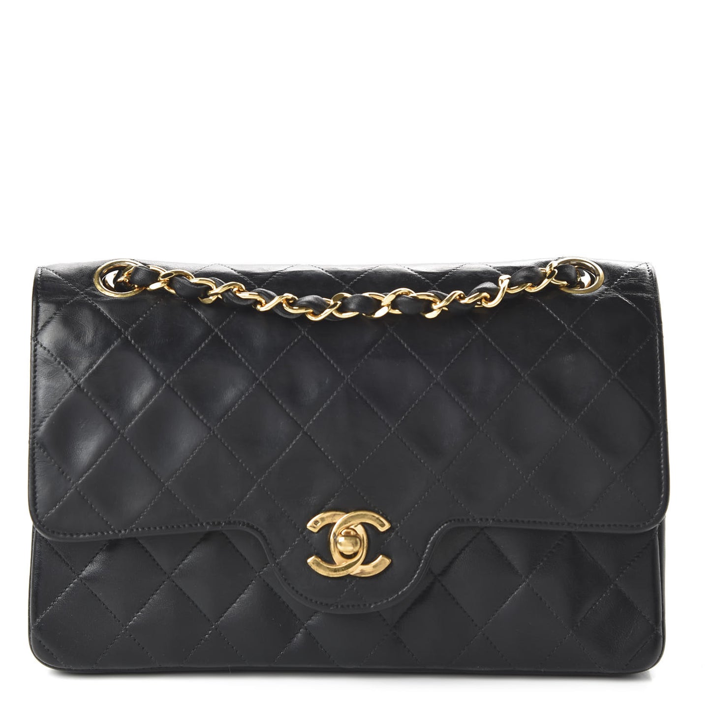 Lambskin Quilted Small Double Flap Black